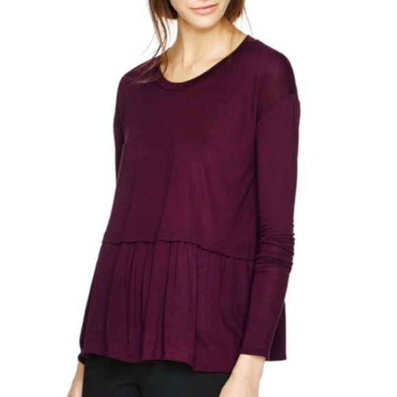 Wilfred Maroon Peplum Long Sleeve Top - Picture 1 of 7